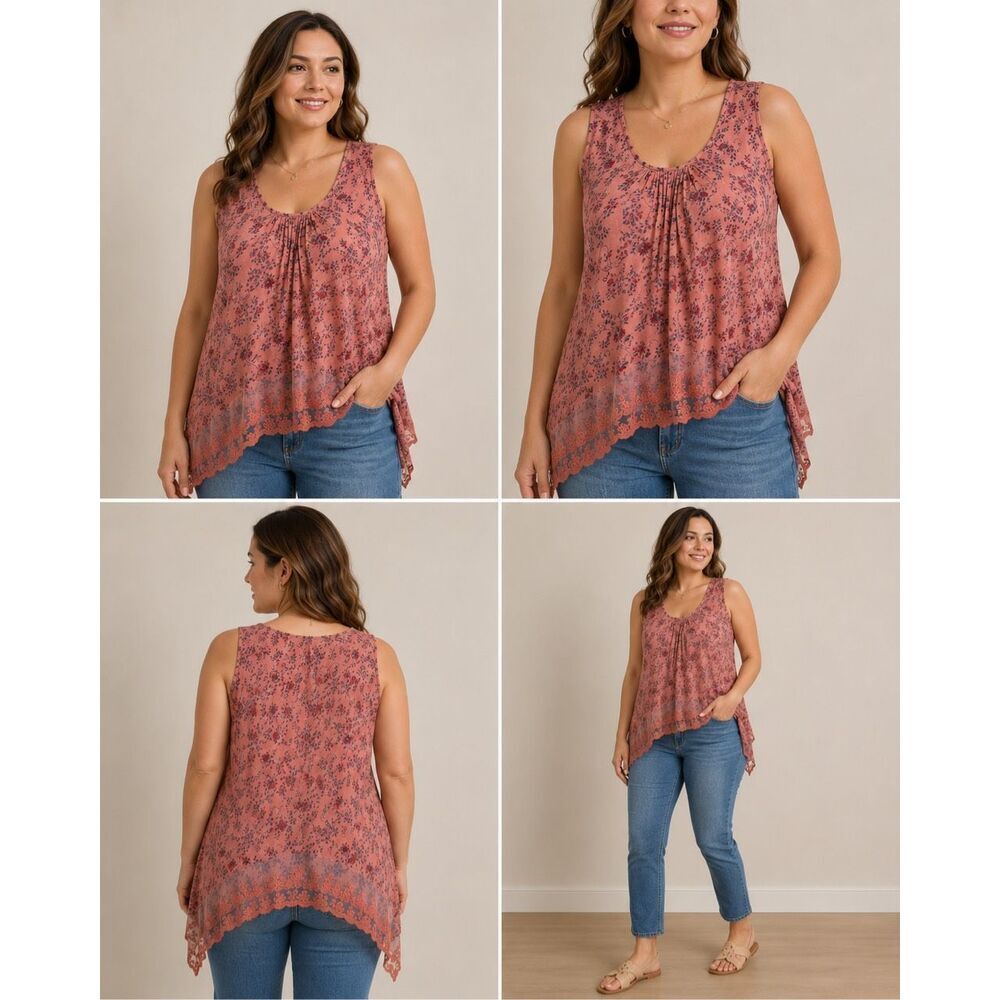 Coline Bohemian Floral Lace Tunic Top Romantic Cottagecore Chic Size XL